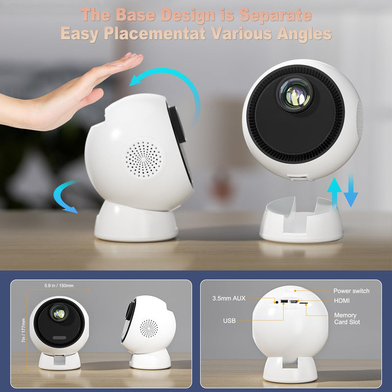 Mini projector，Smart Projector with Wifi and Bluetooth，Auto Focus，Built-in Android System,HiFi Speaker，Support 4k 1080HD Decoding ，Portable Projector Ideal for Home Outdoor Meetings