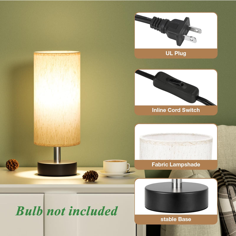 Small Table Lamp for Bedroom - Bedside Lamps for Night Stands, Minimalist Nightstand Light Lamp, Desk Lamps for Reading Room, Kids Room, Living Room, Office, Dorm Cream Shade-Black Base 11.6" Inline Control