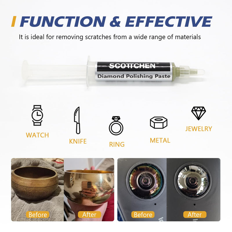 SCOTTCHEN Diamond Polishing Paste,600 Grit 22-36 Microns Lapping Compound with 50% Concentration of Diamond Powders for Jewelry, Metal, Ring, Glass, Coin,etc.-5 Gram 600 Grit