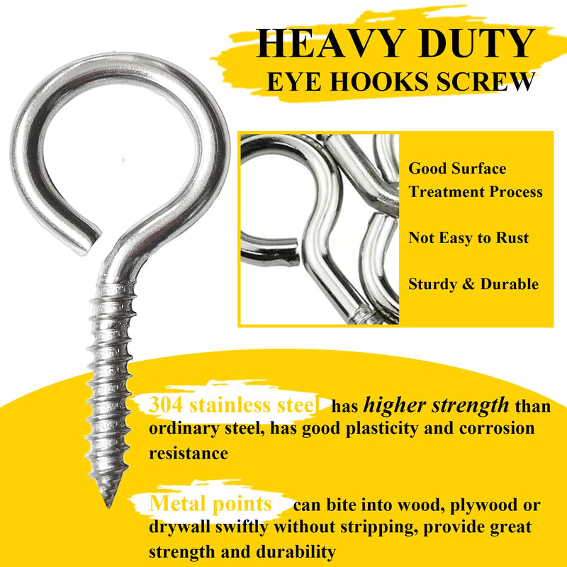 8 PCS M6 304 Stainless Steel Screw Eye Hooks, 2.55 Inch Eye Bolt Eye Screws Heavy Duty Eye Hooks Screw, Load Bearing 200LBS for Indoor & Outdoor Use 8