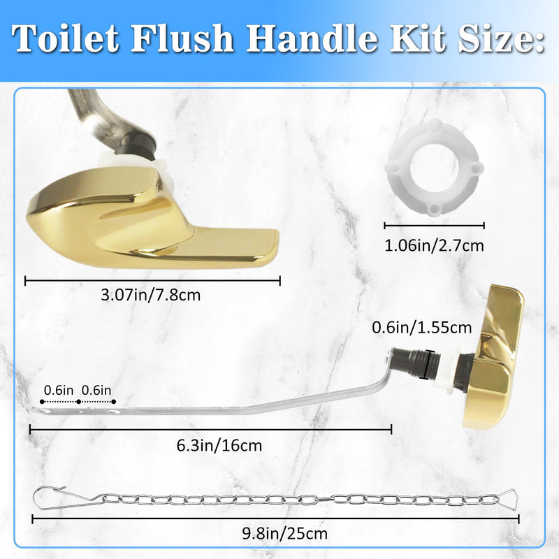 Toilet Handle Replacement Kit, Universal Side Mount Toilet Tank Flush Lever with Stainless Steel Flapper Chains Compatible with Kohler K-87115 Trip Lever, Polished/Shiny Gold Polished Gold
