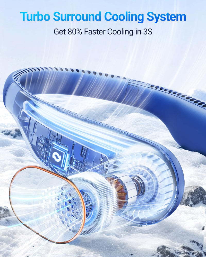 SWEETFULL Portable Neck Fan 360° Cooling Bladeless Personal Fan | No Hair Twisting - 4000mAh USB Rechargeable Wearable Fan for Travel, Birthday Gifts for Men, Women, Mom, and Dad A1 Blue