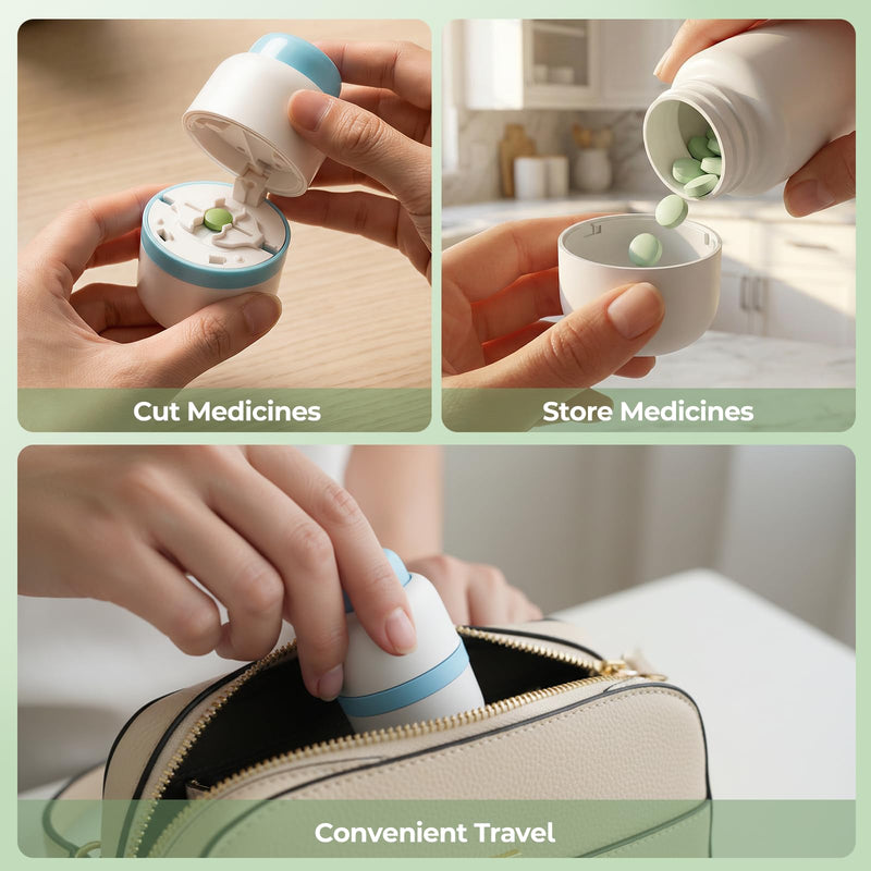 Daviky Pill Cutter Splitter for Small and Tiny Pills, Dual Safety Blades, Adjustable Pill Cutters for Small or Large Pills, Precise 1/4, 1/2 Tablet Cutter, Built-in Storage, Portable & Senior-Friendly