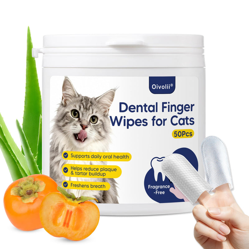 Dental Finger Wipes For Cats, Triple Enzyme & Probiotic Formula, Plant-Based Fragrance-Free Gentle Oral Cleaner, Soothe Delicate Gums, Remove Plaque Bad Breath, Kittens Oral Care Supplies, 50 Pcs