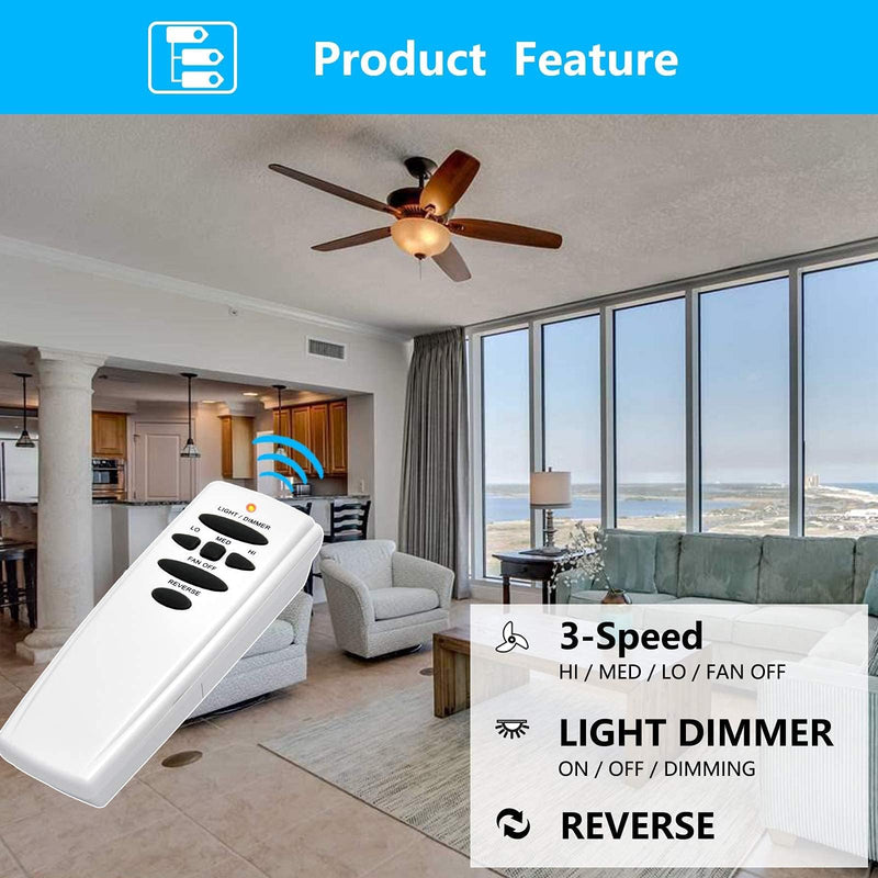 HD6 Ceiling Fan Remote Control Replacement for Hampton Bay Hunter, w/Reverse Light Dimmer 3-Speed Wall Mount,for UC7078T CHQ8BT7078T CHQ7078T L3HMAY97FANHD L3H2003FANHD Fan-HD(Remote Only) C: With Reverse