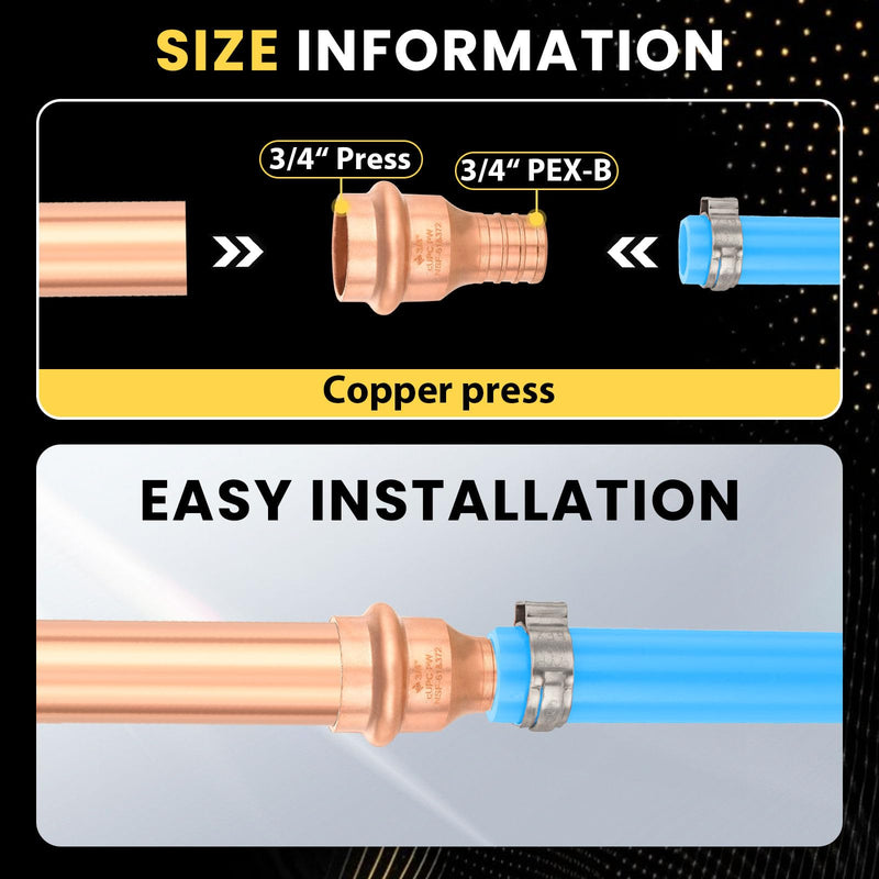 10 PCS Foskan Copper Press Fittings, 3/4"Press x 3/4"PEX Coupling Adapter 10 3/4"PEX x 3/4"Press