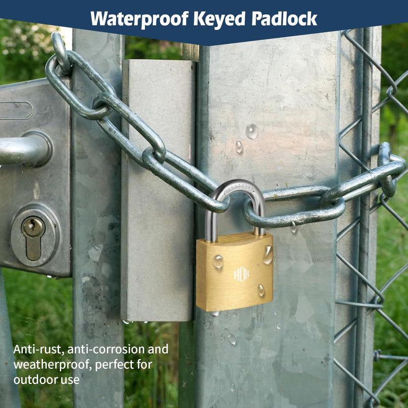 HOX 12-Pack Keyed Padlock, Waterproof and Rustproof, Solid Brass Lock with 1-1/4" Wide Body, Padlock with Keys for Storage Unit, Sheds, Garages and Fence 12Pack