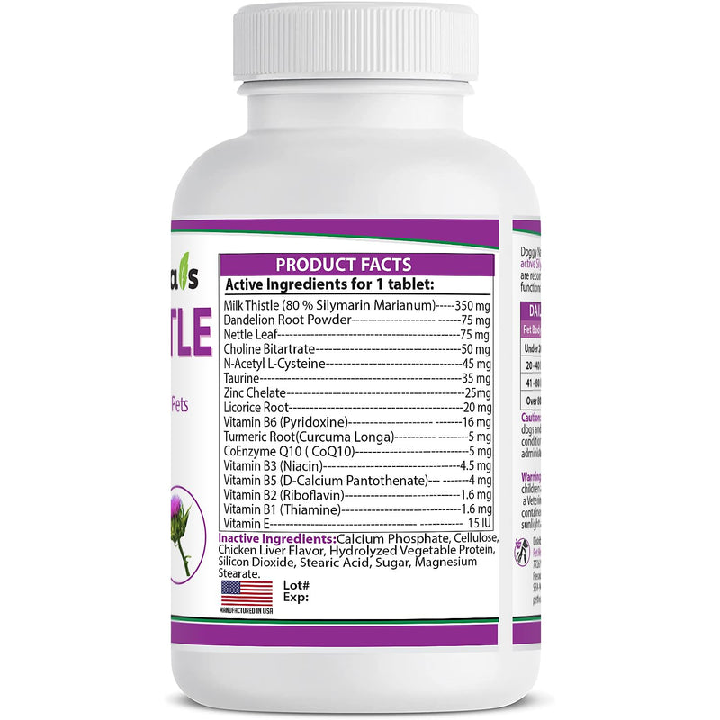 Milk Thistle for Dogs with High Potency Liver Health Supplement for Pets (120 tabs)