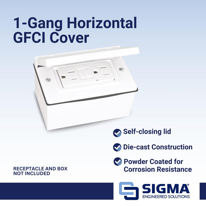 SIGMA ENGINEERED SOLUTIONS 14249WH Weatherproof Outdoor GFCI Outlet Cover, White, Metal, 1-Gang, Horizontal