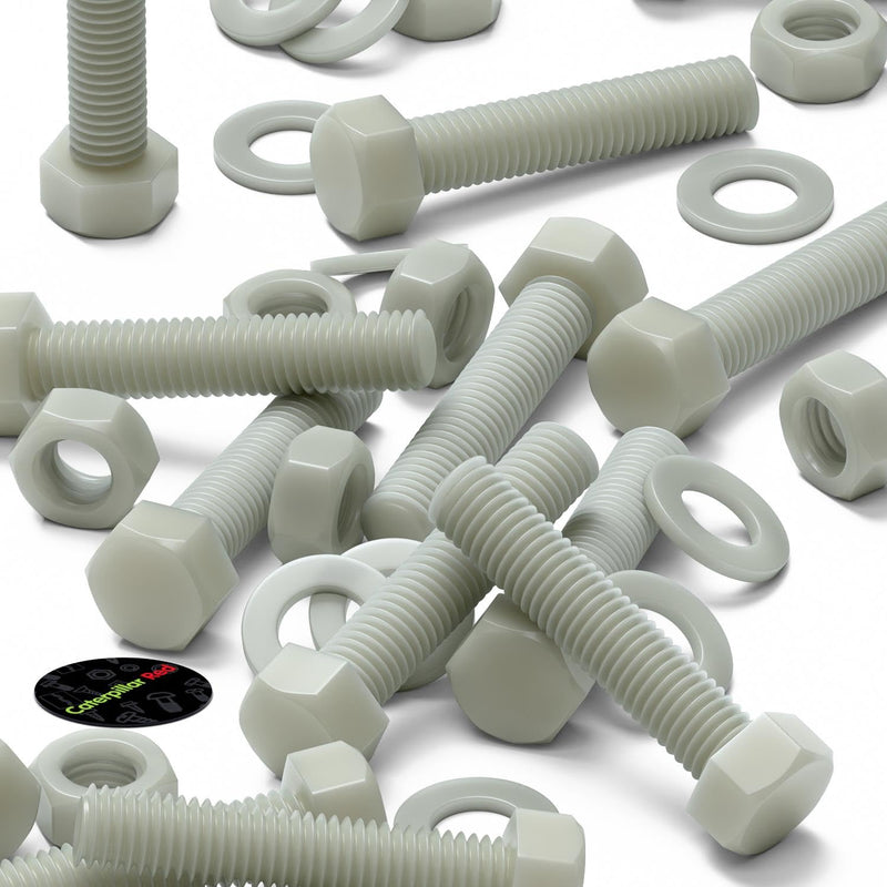 10 x Glass Filled Reinforced Nylon Hex Head M10 x 50 mm, Plastic Nuts, Bolts & Washers (25/64 x 1 31/32 in)