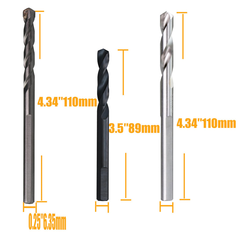 1/4 Inch Pilot Drill Bit Set for Hole Saw Arbor High Speed Steel and Carbide Tipped Drill Bit Cutting Multiple Material Hard Metal Wood Plastic Stuck Brick with 10pcs Set 10PC-SET