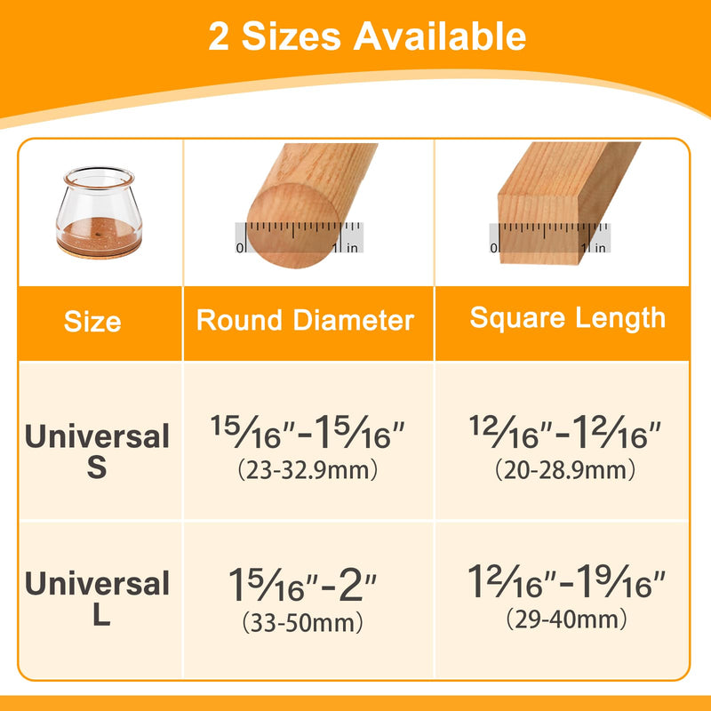 Ansible 36 Pack Chair Leg Floor Protectors for Hardwood Floors, Silicone Felt Covers Pads Caps, Protect Wood Furniture Feet Floors Noise Reduce and Scratch (Universal Large & Clear) Clear-36pcs Universal L