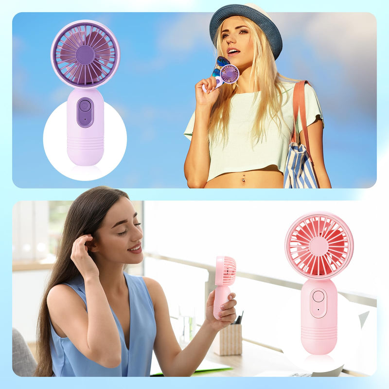6 Pcs Mini Portable Fan Bulk Cute Handheld Lightweight Small Little Personal Hand Eyelash Fan 3 Speeds USB Rechargeable for Women Men Indoor Outdoor Makeup Travel (Blue,Pink,Purple) 6 Blue, Pink, Purple