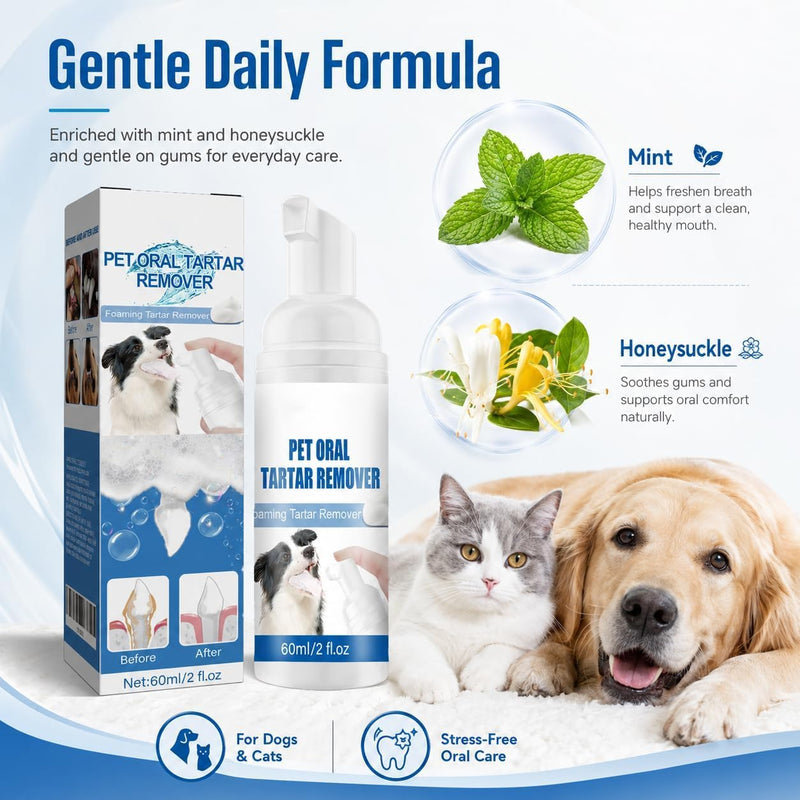 Pet Oral Tartar Remover, Pet Dental Foaming Care Spray, Oral Spray for Dogs Teeth Cleaning, Breath Freshener,Support Healthy Gums, No Brushing Needed Pet Dental Care Spray (2pcs)