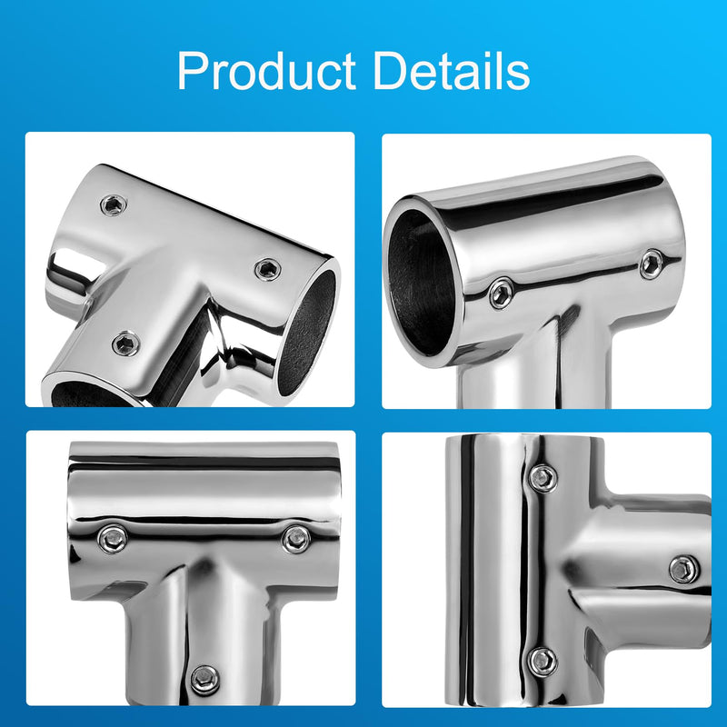 Boat Handrail Fitting 90 Degree Tee Rail for 7/8" Tubing, Heavy Duty, 316 Stainless Steel, Marine Boat Railing Tee Connector (2-Pack)