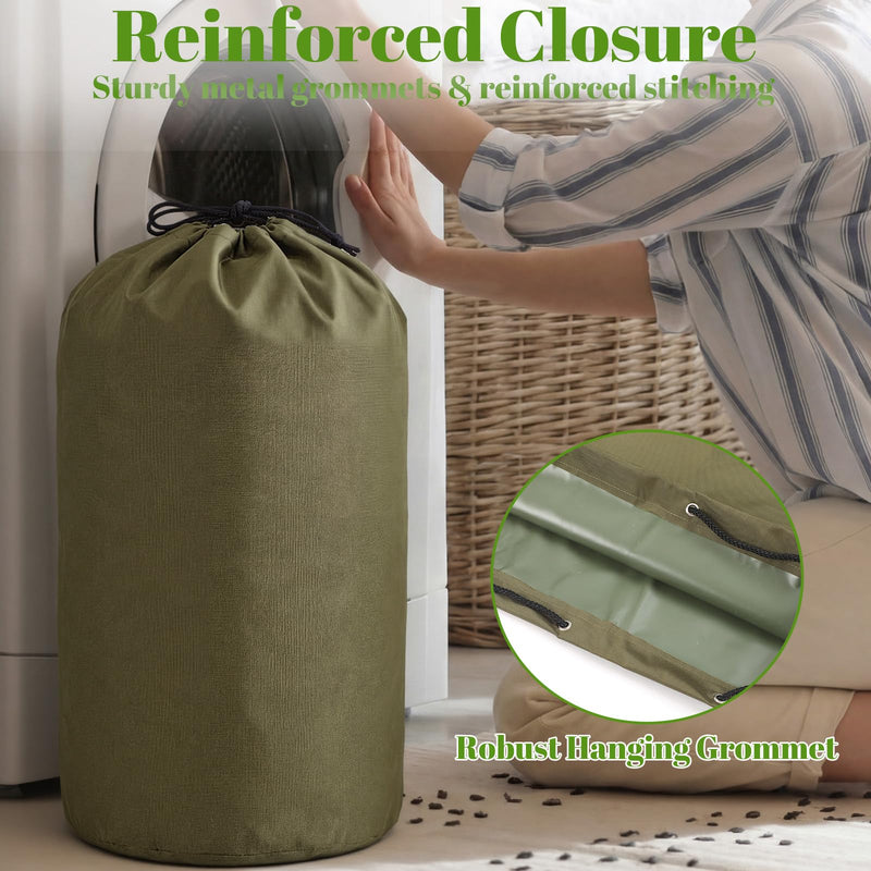 Waterproof Dry Bag Green Laundry Clothing Bag with Rubber Liner Heavy Duty Nylon Drawstring Storage Backpack for Wet Weather Outdoor Travel Kayaking Boating Rafting Camping Hiking Beach