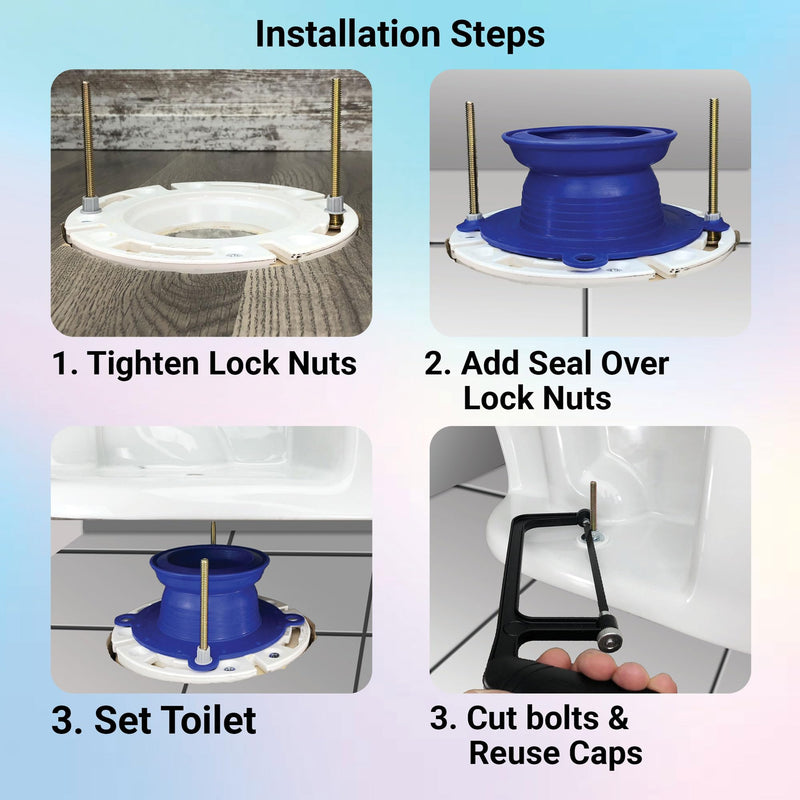One N Done Toilet Flange Repair Kit - Complete Toilet Seal Repair For Wax Seal, Rubber Gasket Ring,Tool-Free Nuts Includes 3 1/2-Inch Locking Zinc Bolts, Easy Toilet Bowl Repair (Pack of1)