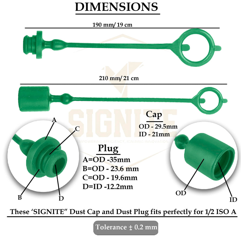 2 Set,1/2 Tractor Hydraulic Coupler Male Dust Cap and Female Plug Cover,ISO A Hydraulic Quick Disconnects Port Plug Fittings By Signite (Green) Green