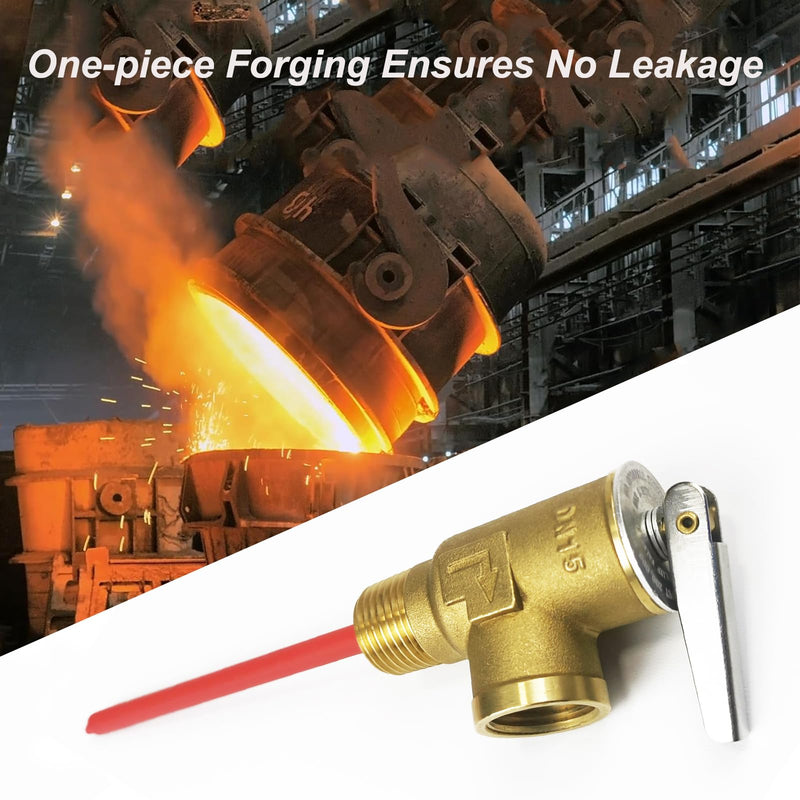 RV Hot Water Heater Temperature and Pressure Relief Valve, 210°F 150psi, Thickened Brass Body with Extended Probe, Safety Relief Valve for Electric Tank Water Heater, 1/2" NPT Thread Connection 1/2" NPT Connection