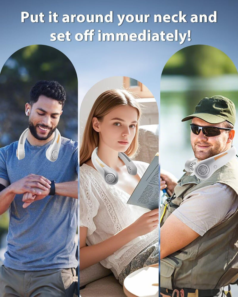 Portable Neck Fan Rechargeable Wearable Personal Fan Blow Cold Air, 5 Speeds, USB Battery, Neck Cooler with Neckbrace, Gift for Men Women, Sports, Gardening, Home, Outdoors, Travel, Camping Gray