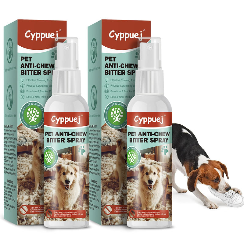 No Chew Spray for Dogs Cats,Bitter Apple Spray for Puppy to Protect Furniture Shoes Belongings, Natural Dog Anti Bite Training Aid Stops Chewing and Licking (2x4.06FL.OZ),Alcohol-Free 120ML of 2 BOTTLES