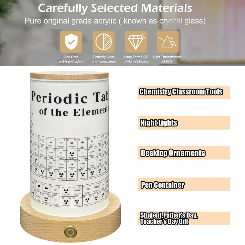 2026 New Periodic Table with Real Elements Inside, 83 Real Elements Samples with LED Light Wooden Stand and Magnifying Glass, Chemistry Decor, Science Gifts for Kids Student, Teacher, Science Lovers