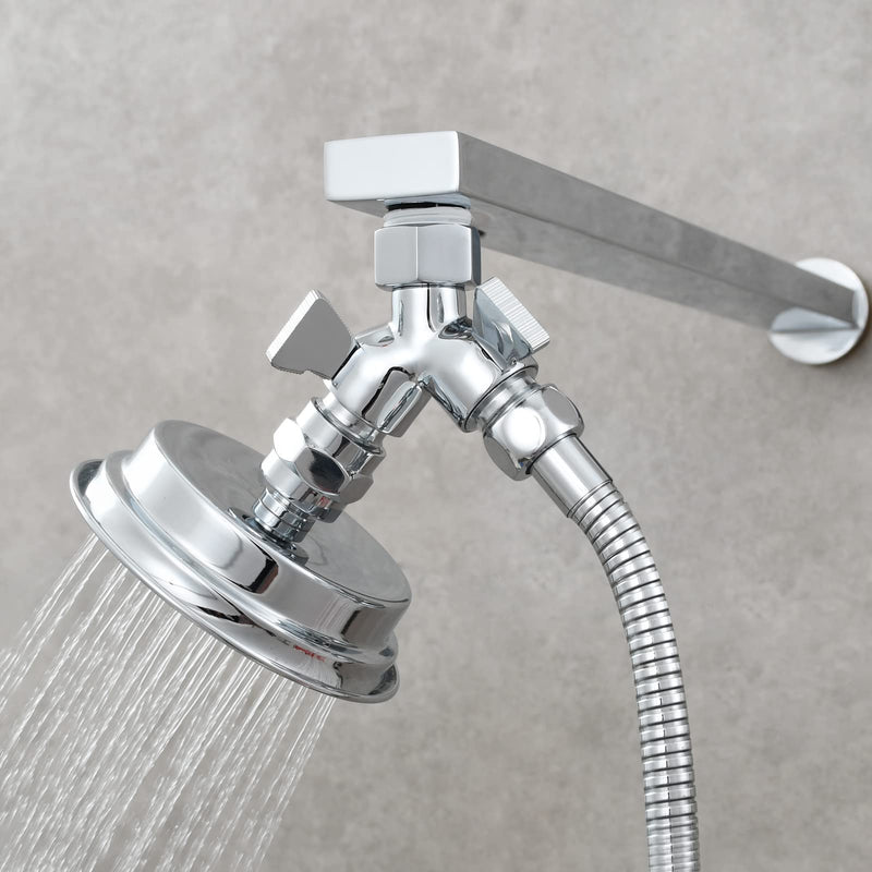 Tecmolog Brass Shower Splitter 2 Way Shower Arm Diverter with Shut Off Valve G 1/2 for Shower Head Chrome, DSF017