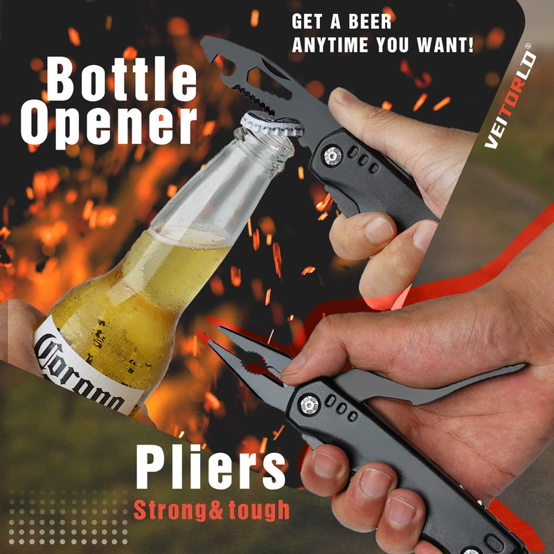 VEITORLD Gifts for Men Him Husband Valentine's Day, Cool Survival Tools Hammer Multitool, Unique Gifts for Husband from Wife, Anniversary Birthday Gift for Husband Wife Boyfriend, Camping Accessories Best Tool Gift (Black)