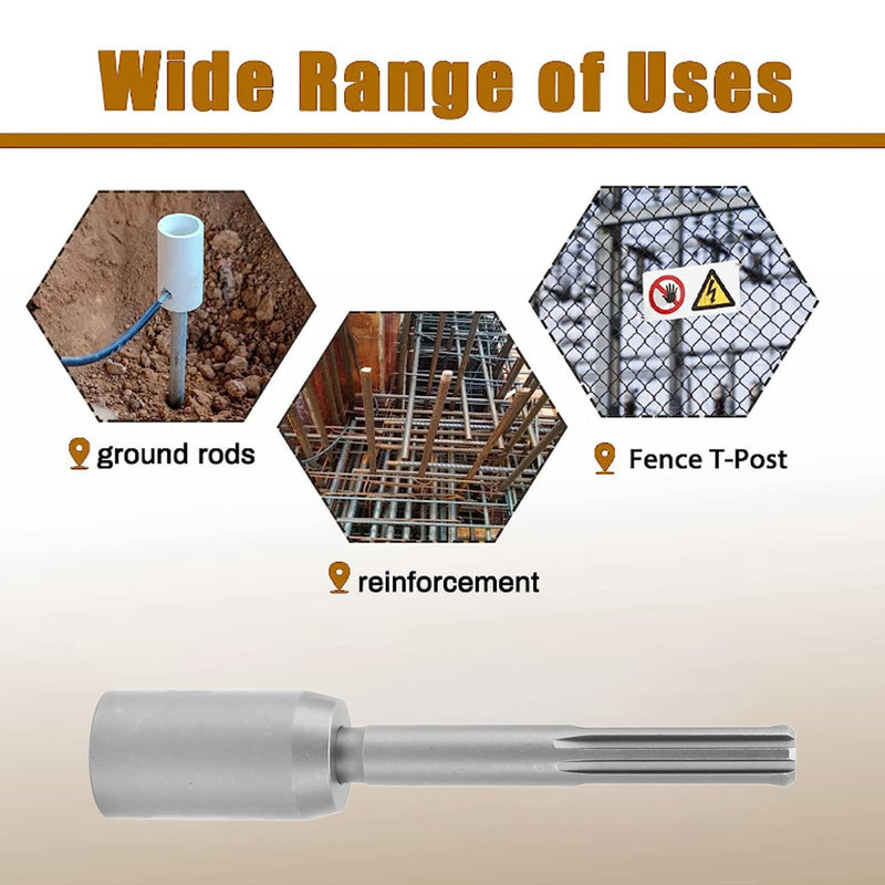 GLOGLOW SDS MAX Post Driver Bit, 30mm T Post Pounder | Ground Rod Driver Attachment, 5 Pit Shank, Rotary Hammer Fence Post Pounder, Steel, For Hammer Drills