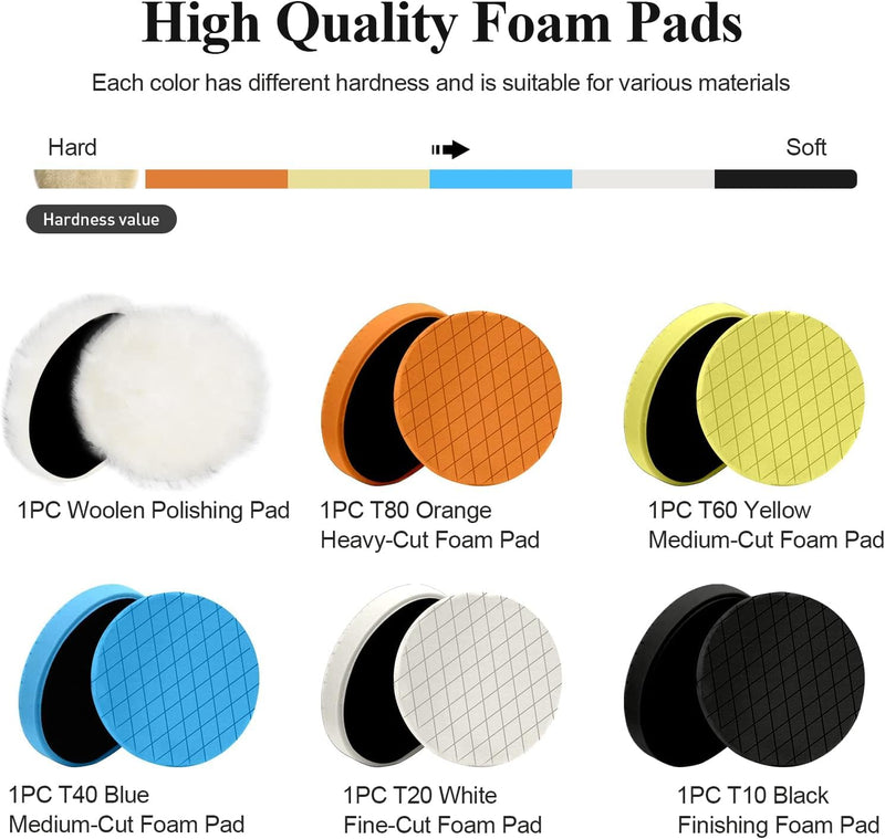 Autolock 6" Buffing Polishing Pads, 6Pcs 6.5inch 165mm Face for 6 Inch Backing Plate Compound Buffing Sponge and Woolen Pads Cutting Polishing Pad Kit for Car Buffer Polisher, Polishing and Waxing 6Inch 6Pcs