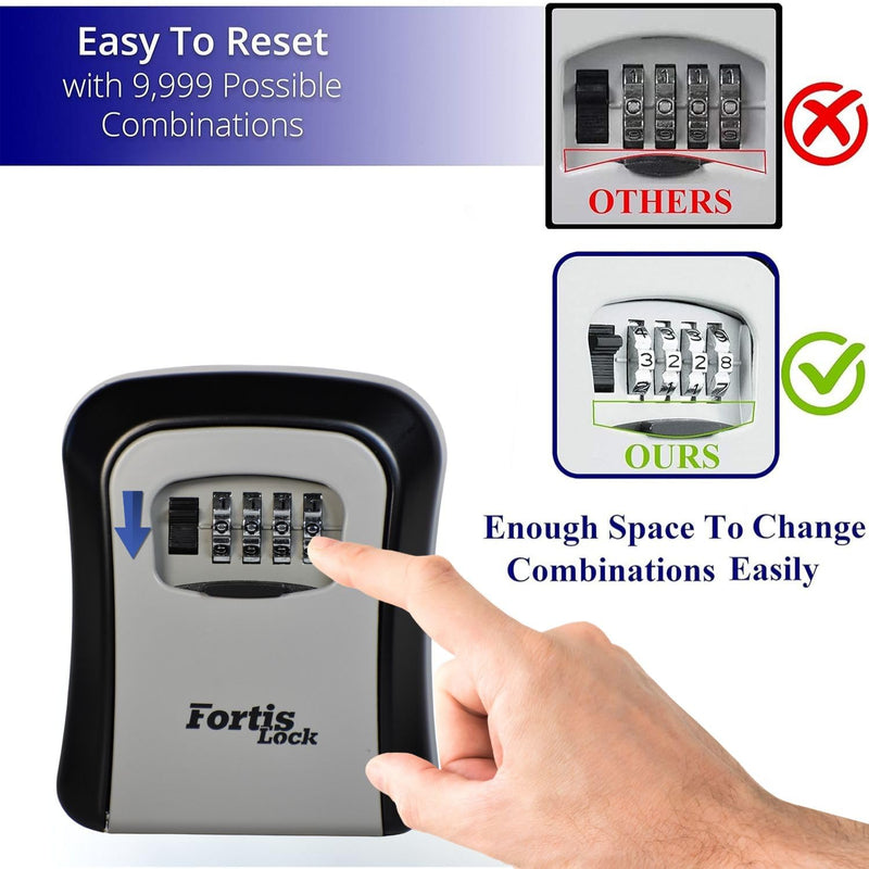 Lock Box for Keys with Code, Wall Mount Key Lock Box Combination, 4-Digit Resettable, Weather-Resistant Outdoor Lockbox for Keys, Large Capacity Key Safe