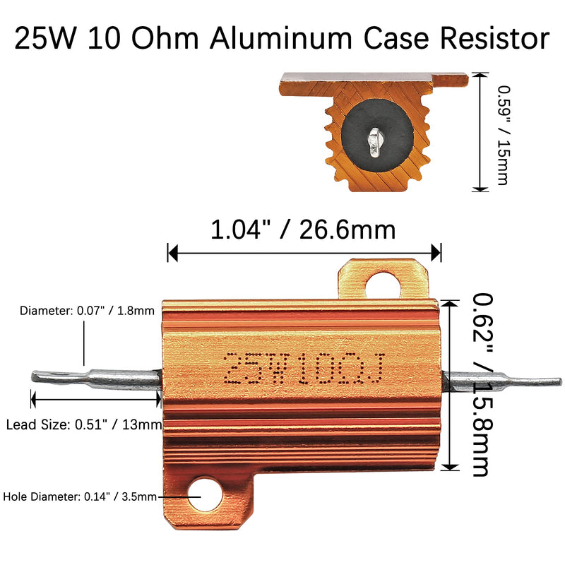 2 Pack Aluminum Case Resistor 25W 10 Ohm Housing Wirewound Resistors, Screw Tap Chassis Mounted Load Resistors Adapters for Ring Video Doorbell