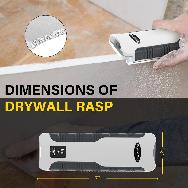 Drywall Rasp, Drywall Tools Rasp 7 inch Combination Sheetrock Tool with Bi-Directional Teeth & In-Handle Dust Collection Drywall Corner Tool Drywall Cutting Tool Drywall Fitting Tool