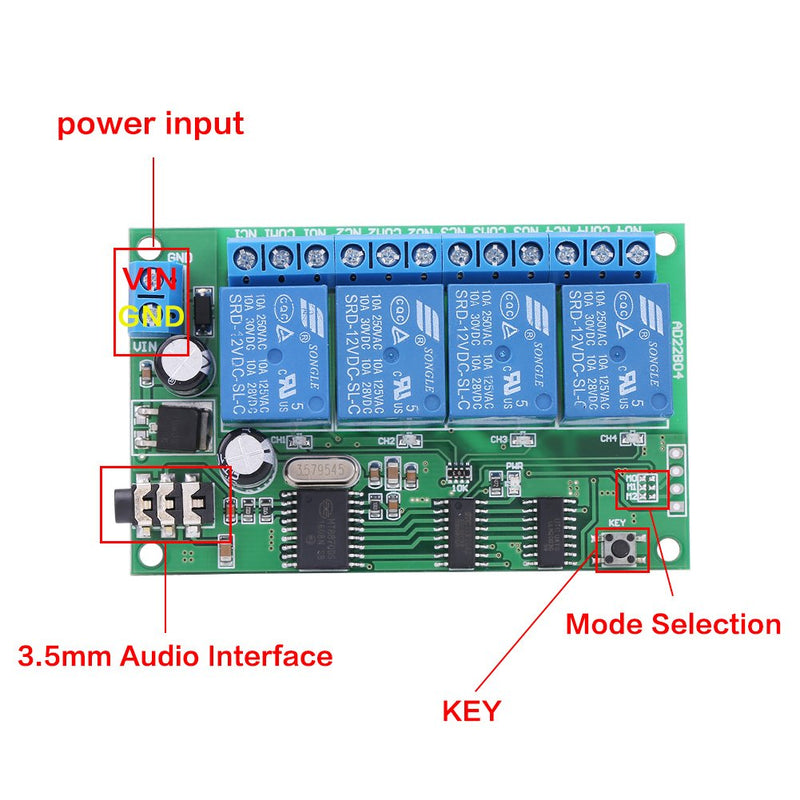 Hilitand AD22B04 12V Decoder 4 Channel DTMF Tone Relay Phone Remote Control PLC