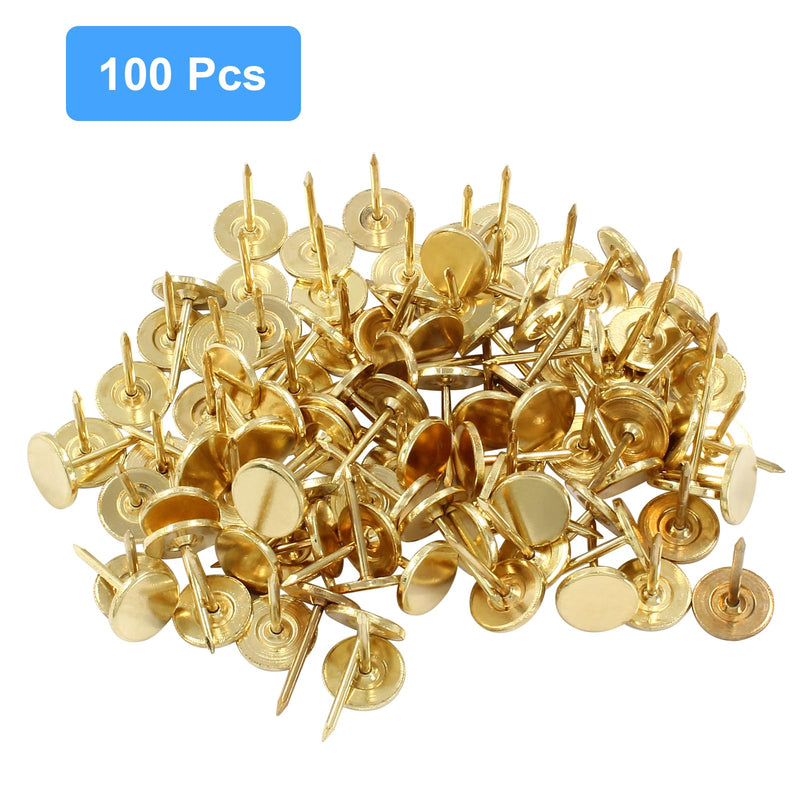 100 PCS 11mm x 17mm Gold Flat Head Thumb Tacks, Upholstery Tacks Pushpin for Furniture Decor