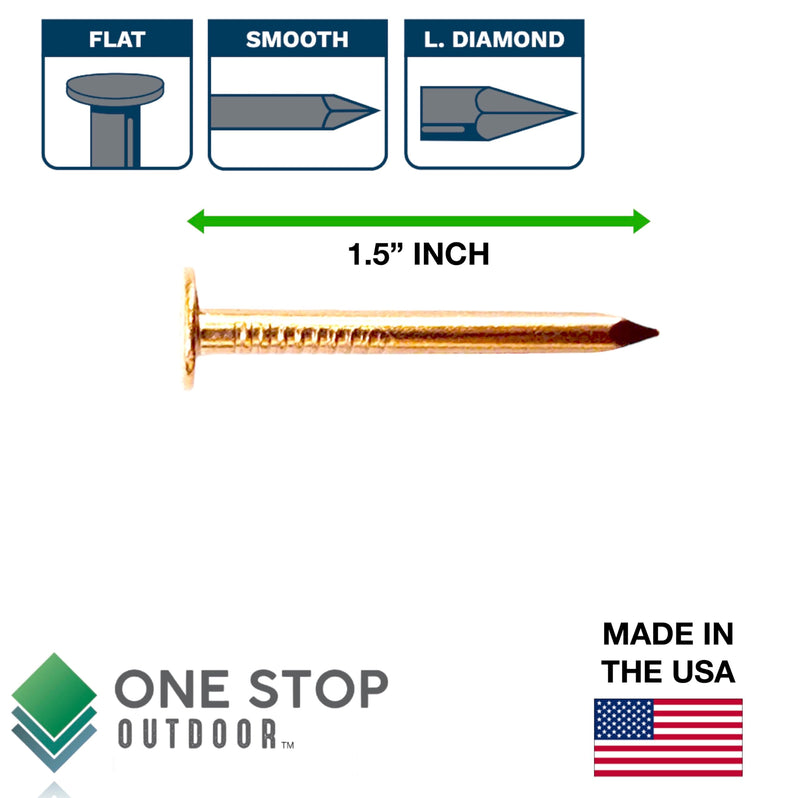 100 Pack 1.5 Inch USA MADE Copper Nails Roofing Finish - Solid Pure Copper Slating Spikes Flashing Furniture Boat - Highest Quality Nails (100) 100