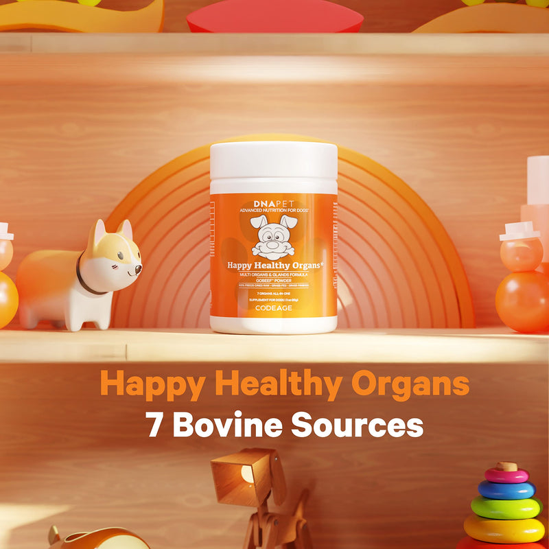 Happy Healthy Organs & Glands Supplement for Dogs, Freeze-Dried Raw Grass-Fed Beef Liver Heart Kidney Spleen Pancreas Bone Marrow, Bovine Thymus Multi Organ Powder, Canine Vitamins, 3 oz - PawsPlanet Australia