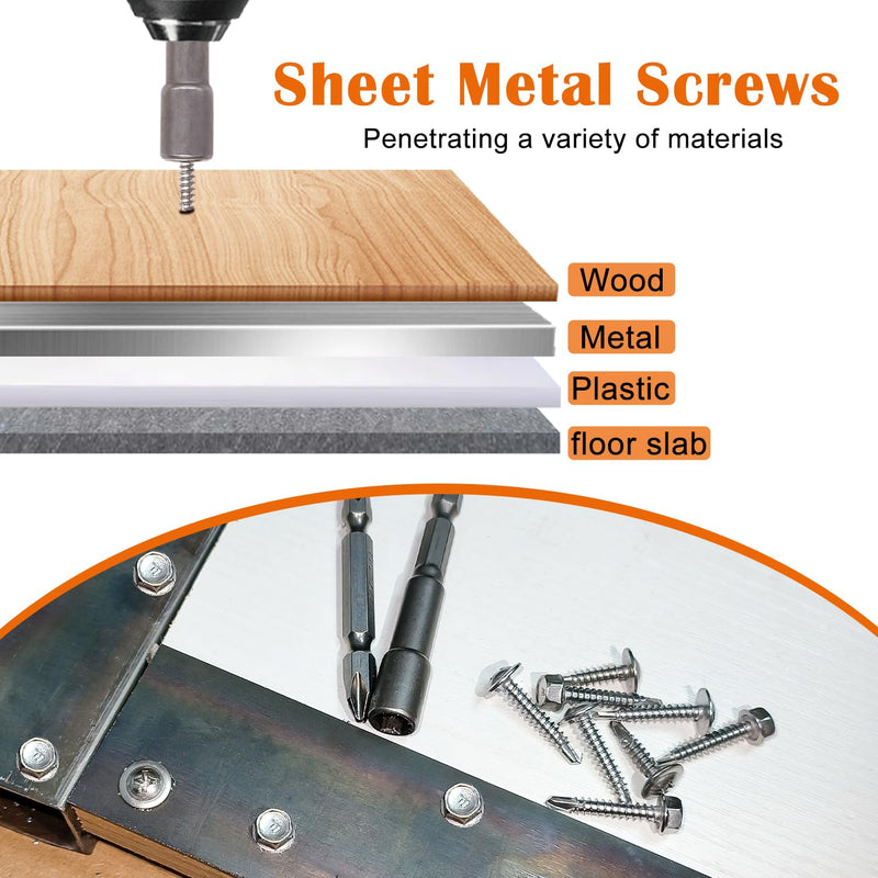weideer 230pcs #8×1/2" Self Tapping Screws Sheet Metal Screws 410 Stainless Steel Hex Washer Head Self Drilling Screws Quick Tapping Screw with Screwdriver Bit K-132-13-230P-W #8×1/2"