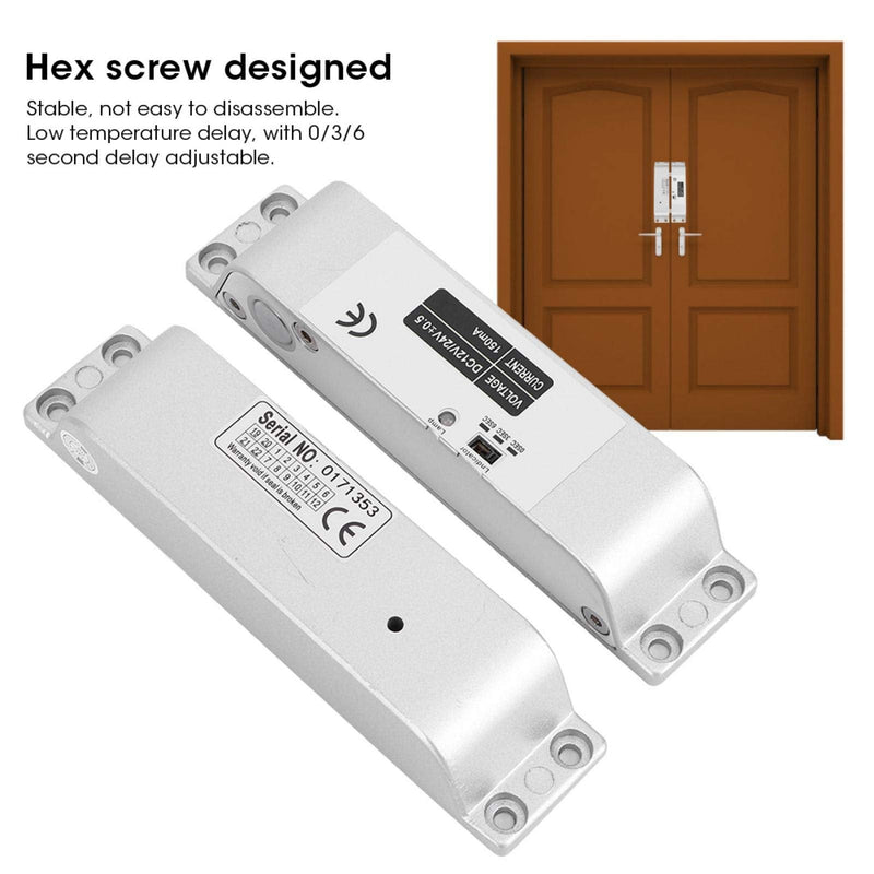 DC12V Electric Drop Bolt Lock, Electric Mortise Lock DC12V/24V Electric Bolt Lock Low Temperature 0/3/6s Delay Electronic Mortise Lock for Access Control System 4 Wires