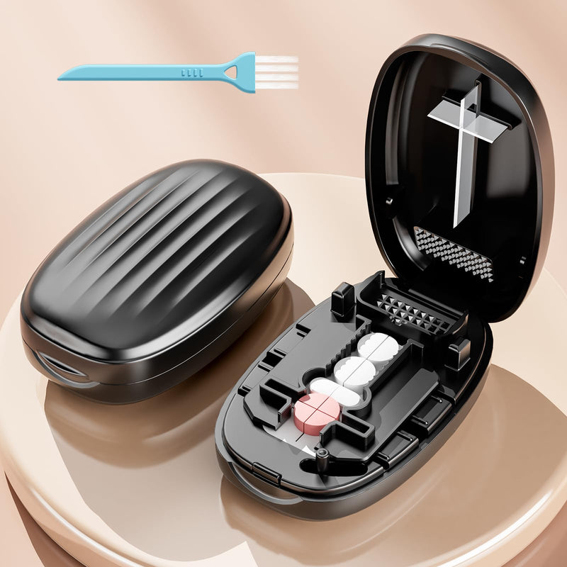 Pill Cutter Splitter for Small and Tiny Pills, 1/2 1/4 Pill Splitter for Small Pills,Vitamins, Tablets in Half or Quarters, Accurate and Easy Cutting, Stainless Steel Blade, Back Storage (Black) Black