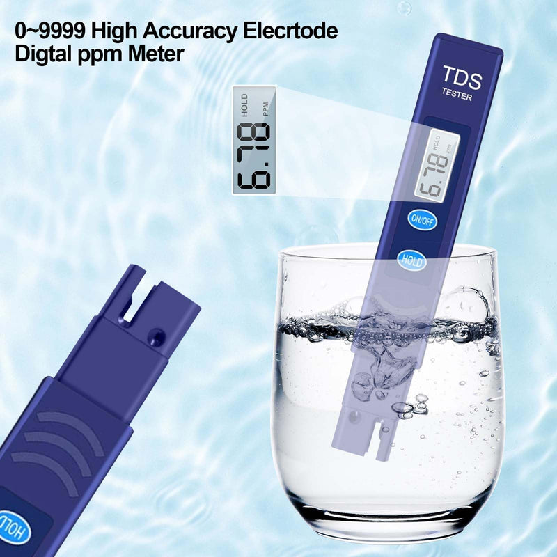 TDS Meter, Electronic Water Tester with 0-9990 PPM Measurement Range, Hand Held Digital Water Test Pen for Farming, Aquariums, Pools, Household Drinking Water (Blue)