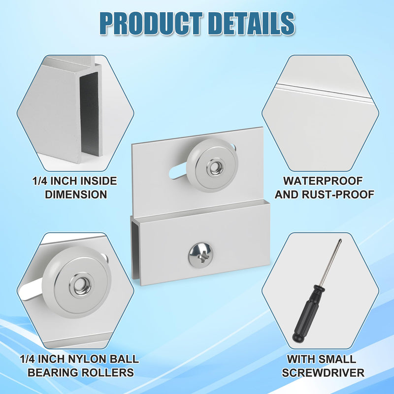 4 Pcs Shower Door Rollers,M 6054 Sliding Glass Door Rollers – Frameless Shower Doors Top Bracket Roller Assembly with 3/4” Shower Door Wheels, Ball Bearings, Chrome Aluminum for Sliding Glass Door 4PCS