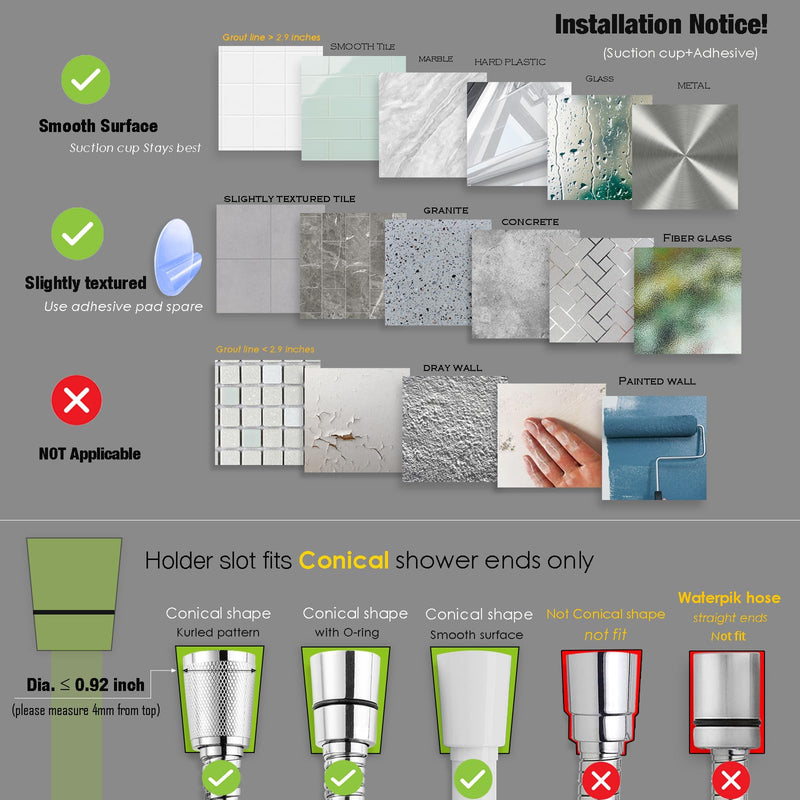 Suction Cup Handheld Shower Head Holder - Relocatable - 5 Angles Adjustable - Unique Horizontal Setting - Large Shower Head Supports - Wider Input - Wall Mounted with Vacuum Power (Polished Chrome)