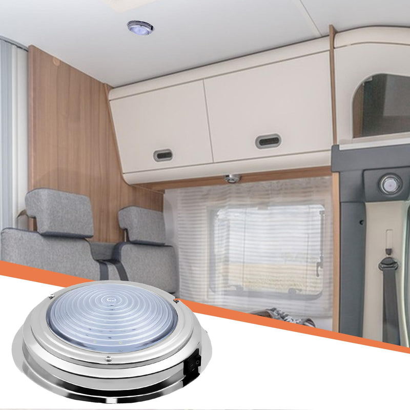 Marine Dome Light - 7" Dual Color LED Boat Cabin Light, 316 Stainless Steel, 12V RV Room Cabin Surface Mount, Rocker Toggle Switch, White/Night Red