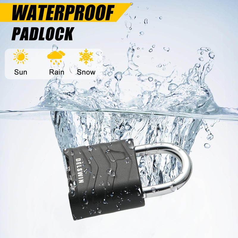 DELSWIN 3 Pack Large Combination Padlock - 4 Digit Resettable Combo Lock with Hardened Steel Shackle, Security Aluminum Body, Weatherproof Combination Lock for Gym Locker, Gate, Shed, Fence, School Black, 3 Pack