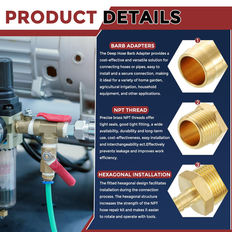 Pack of 1 Brass Hose Barb Fittings 1/4" Hose Barb to 1/4" NPT Male Fittings 1/4" Barb To 1/4" NPT Male