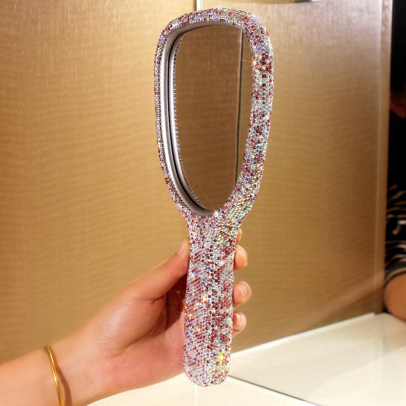 Bling Bling Handheld Mirror - HD Portable Compact Makeup Mirror with Rhinestone Accents - Luxury Desktop Cosmetic Mirror Gift (Pink) Pink