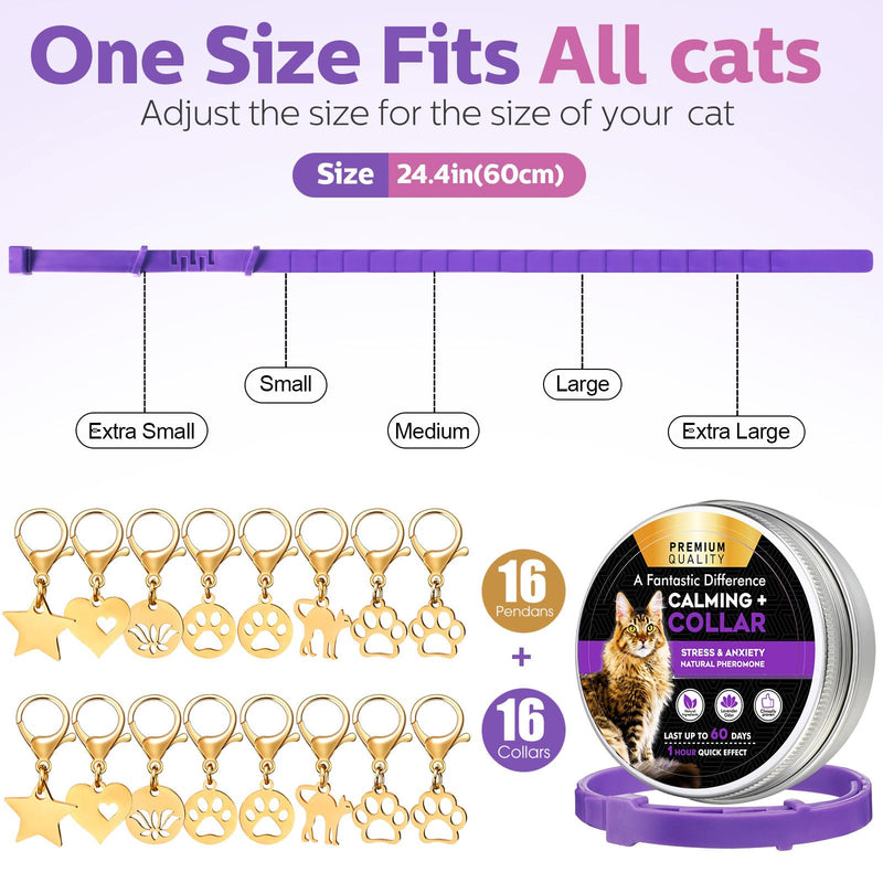 Silkfly 16 Pcs Calming Collar for Cats with 16 Gold Lobster Clasp and 16 Pendants, Adjustable Cat Pheromone Collar Purple Calming Collar for Cats Anxiety and Stress Relief Cat Stop Meowing, 15 Inch - PawsPlanet Australia