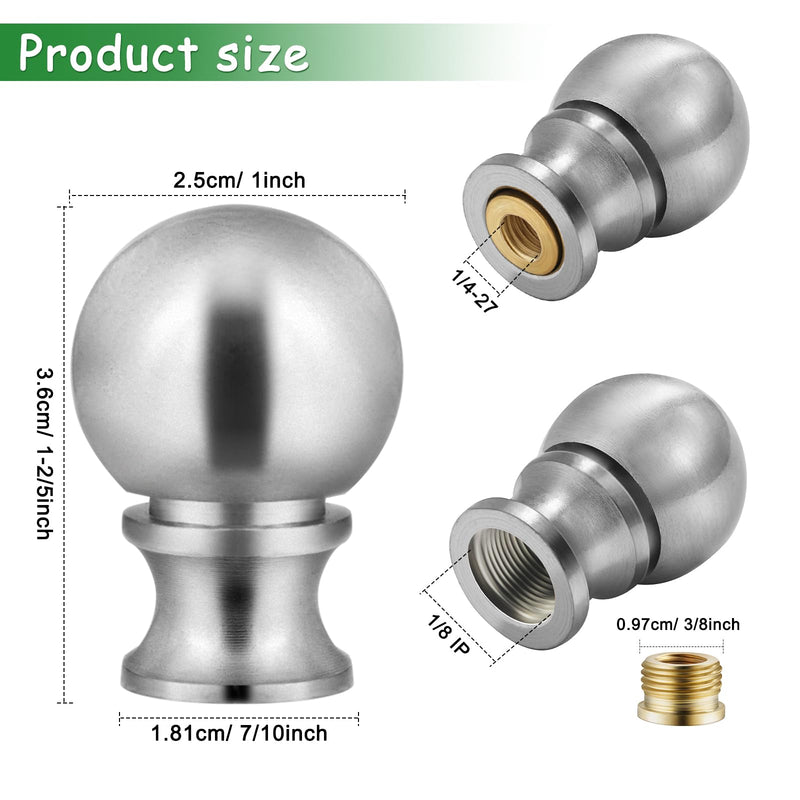 Ball Lamp Finial Cap Knob for Lamp Shade Top,Solid Lamp Finial Caps,Heavy Brushed Nickel Top Screw Finial for Table or Floor Lamps,1/4-27 Inch Threaded Base Connect to Lamp Harp (Silver / 2-Pack) Silver / 2-Pack
