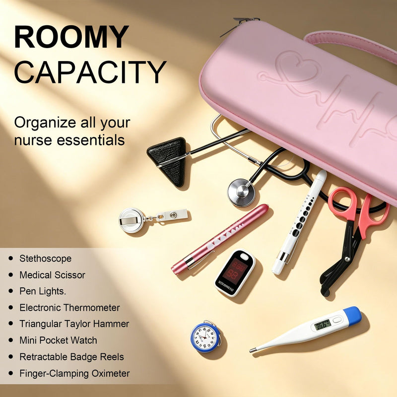 BOVKE Stethoscope Case, Portable Stethoscope Bag for 3M Littmann Classic III, Cardiology IV, Lightweight II S.E, MDF Stethoscopes, Carrying Storage Organizer for Nurse Essentials for Work, Pink